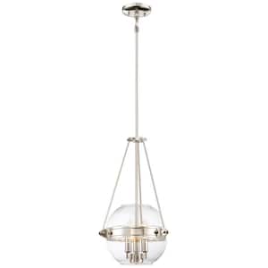 Atrio Collection 3-Light Polished Nickel Finish Pendant 12 in. with Clear Glass