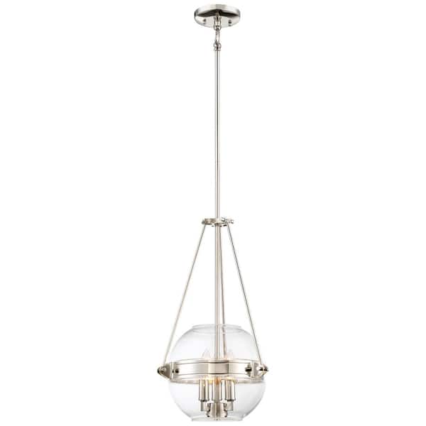 Minka Lavery Atrio Collection 3-Light Polished Nickel Finish Pendant 12 in. with Clear Glass