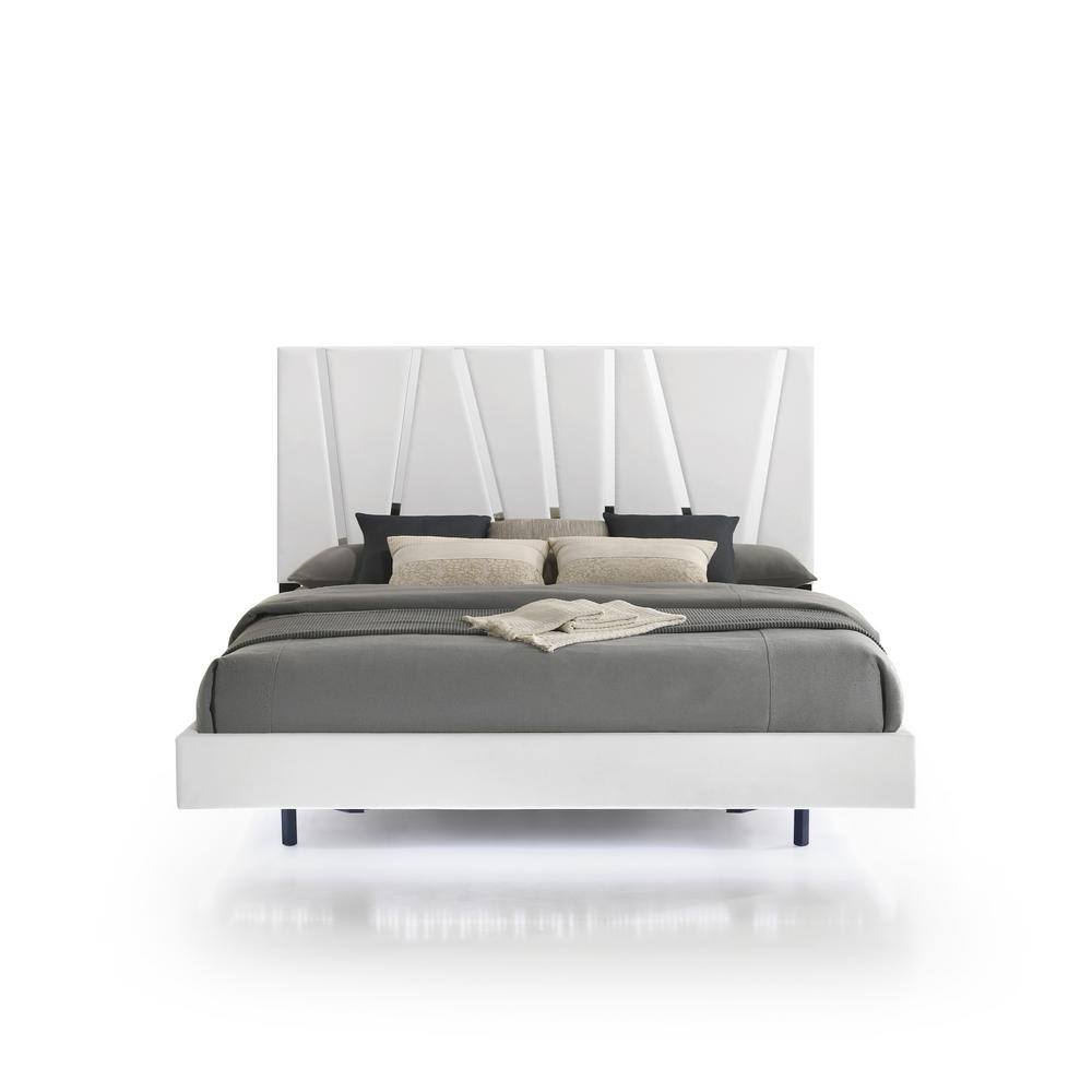 Europa White Queen Panel Bed Set with Dresser, Mirror, Nightstands