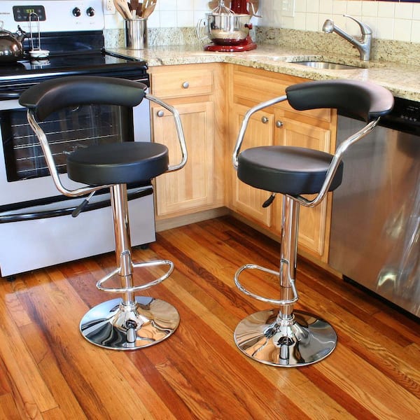 33 in. Adjustable Height Black Swivel Cushioned Bar Stool (set of 2)