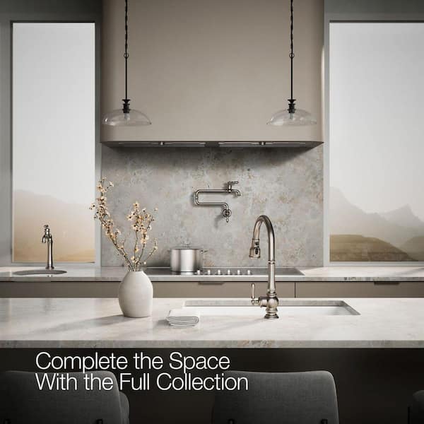 Artifacts Wall Mounted Pot Filler with 22 in. Extended Spout in Vibrant Stainless