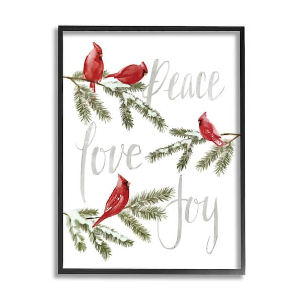 Stupell Industries Peace Love Joy Cardinals by Dogwood Portfolio 1-Piece Framed Graphic Print Animal Poster Art Print 14 in. x 11 in.