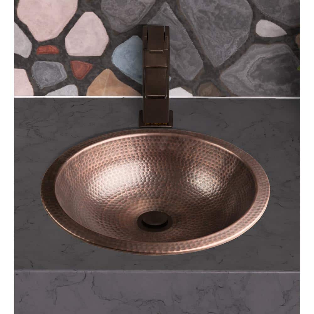 Pure Copper Hand Hammered Rotunda Drop-In Bathroom Vanity Sink 16"
