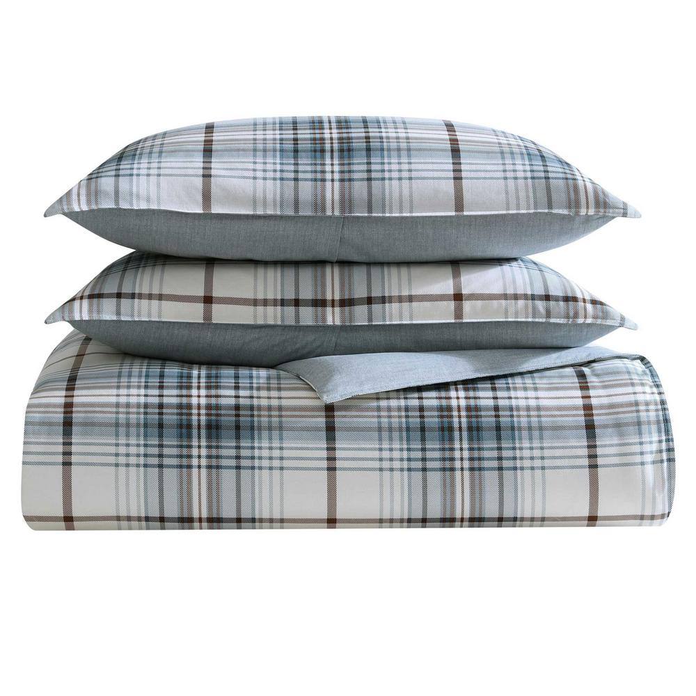 Alder Blue and Grey Plaid Cotton Twin Comforter Set