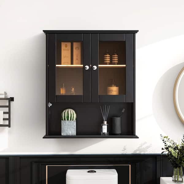 SJ STAR&JANE Mahit 26-in. W x 8-in. D x 30-in. H Bathroom Storage Wall Cabinet in Black Assembled