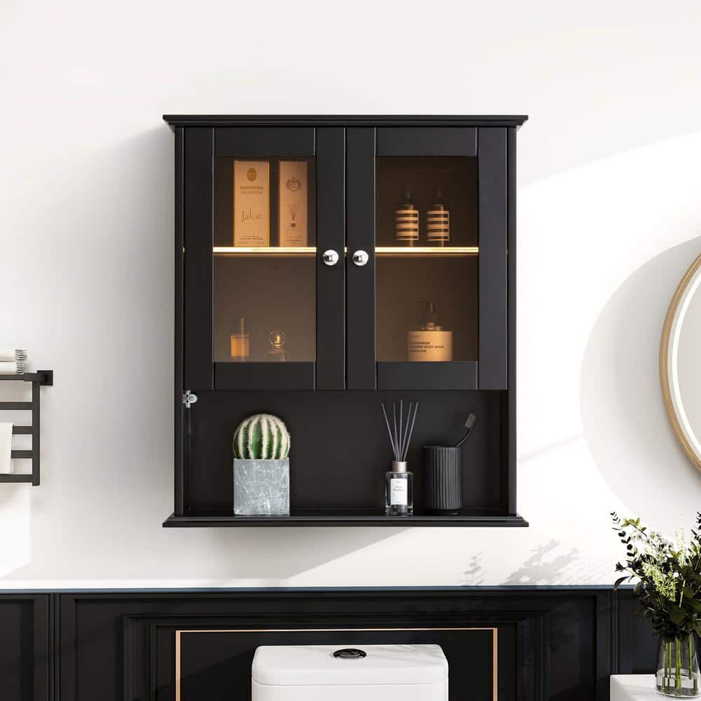 Mahit 26-in. W x 8-in. D x 30-in. H Bathroom Storage Wall Cabinet in Black Assembled price history on PriceWatchPro