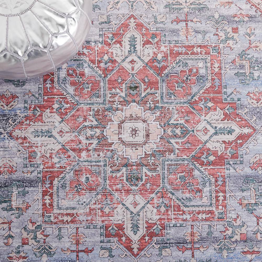 Tucson 6' Square Grey Blue and Rust Synthetic Area Rug