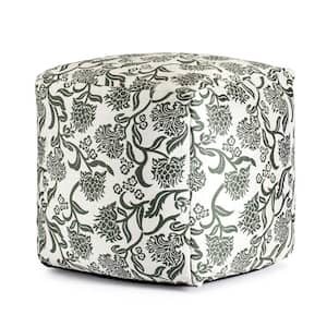 Chamonix Green 18 in. x 18 in. x 18 in. Green and Ivory Pouf