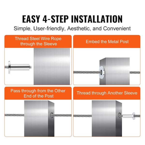 VEVOR T316 Stainless Steel Protector Sleeves for 5/32 in. 3/16 in. Wire Rope Cable Railing Balustrade Marine Grade Come