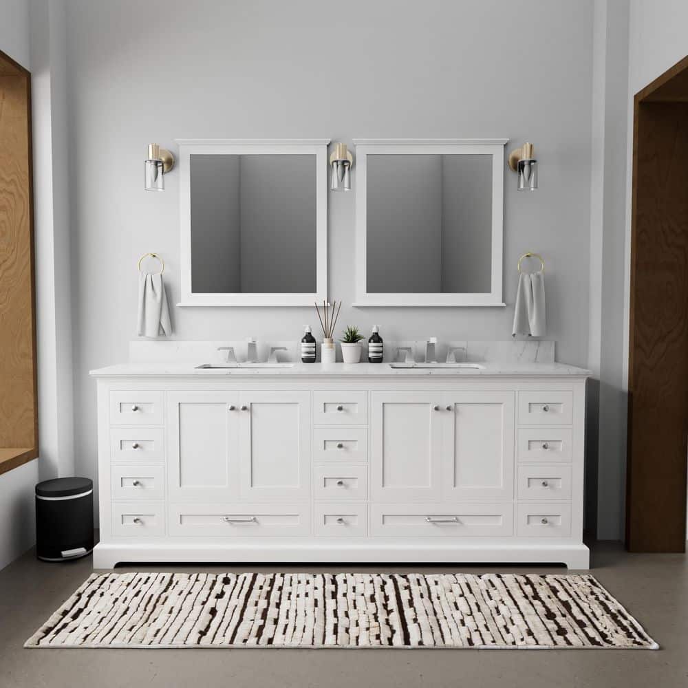 White Double Freestanding Vanity with Ample Storage