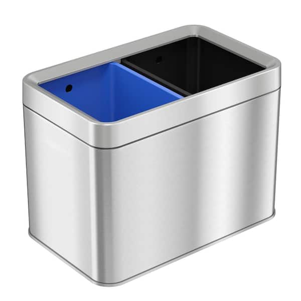 iTouchless 5.3 Gal. / 20 Liter Stainless Steel Dual Compartment Household Metal Trash Can and Recycle Bin Combo with Open Top Lid