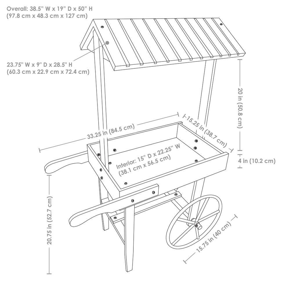 Gray Fir Wood Rustic Flower Cart Display Stand with Wheels