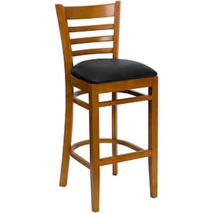 31 in. Black Vinyl Seat/Cherry Wood Frame Bar Stool - 2 pack