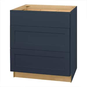 Avondale 30 in. W x 24 in. D x 34.5 in. H Ready to Assemble Plywood Shaker Drawer Base Kitchen Cabinet in Ink Blue