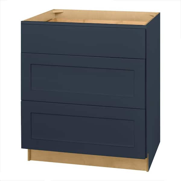 Avondale 30 in. W x 24 in. D x 34.5 in. H Ready to Assemble Plywood Shaker Drawer Base Kitchen Cabinet in Ink Blue