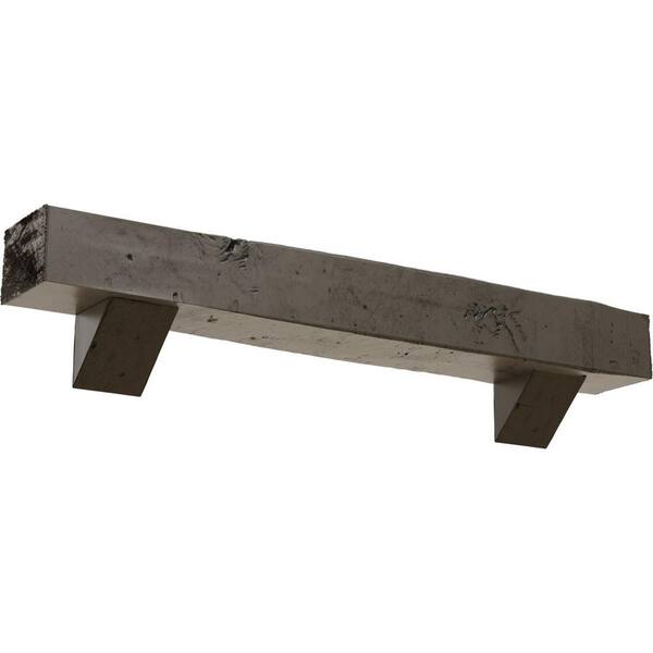 Ekena Millwork 4 in. x 4 in. x 3 ft. Knotty Pine Faux Wood Fireplace Mantel Kit, Breckinridge Corbels, Burnished Honey Dew