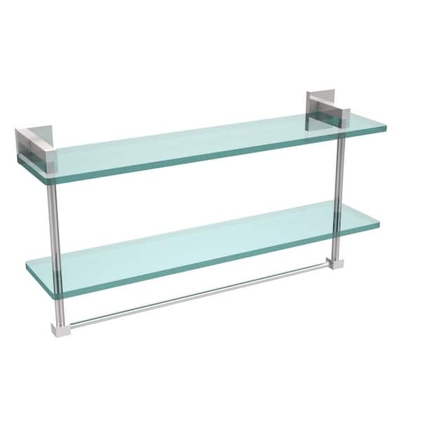 Allied Brass Montero 22 in. L x 11-3/4 in. H x 5-3/4 in. W 2-Tier Clear Glass Bathroom Shelf with Towel Bar in Polished Chrome