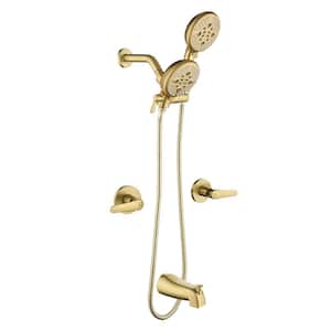 Double Handle 5-Spray Tub and Shower Faucet 1.8 GPM 2-in-1 Wall Mount Shower System in Brushed Gold Brass Valve Included