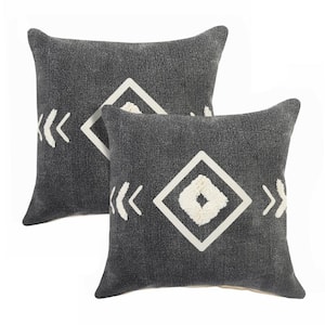 Gris Black/White Geometric Stonewashed Hand-Woven 20 in. x 20 in. Indoor Throw Pillow Set of 2