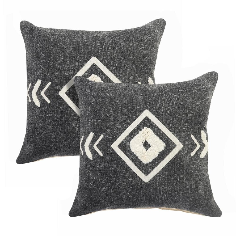 Gris Black/White Geometric Stonewashed Hand-Woven 20 in. x 20 in. Indoor Th