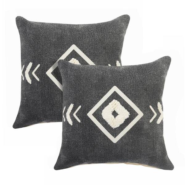 Unbranded Gris Black/White Geometric Stonewashed Hand-Woven 20 in. x 20 in. Indoor Throw Pillow Set of 2