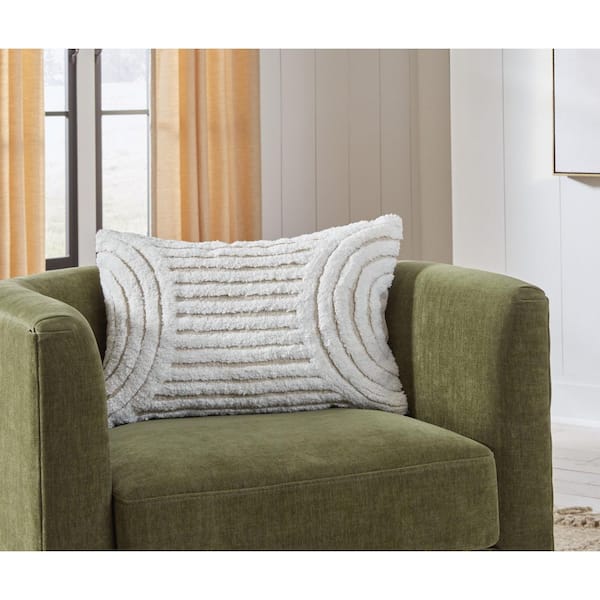 Farissen White Geometric Polyester 14 in. X 22 in. Throw Pillow