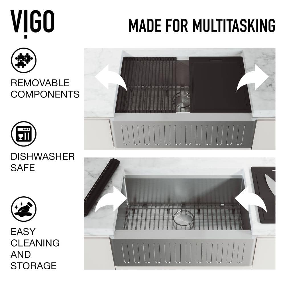 Oxford 30" Stainless Steel Farmhouse Kitchen Sink with Accessories