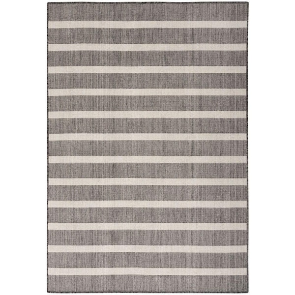 Nourison Positano Charcoal Ivory 5 ft. x 7 ft. Stripes Contemporary Area Rug