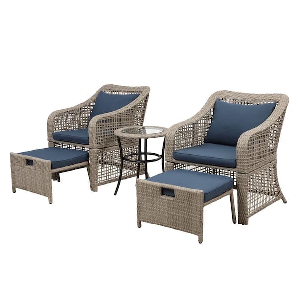 Wateday 5-Piece Wicker Outdoor Patio Conversation Set with Gray Cushions