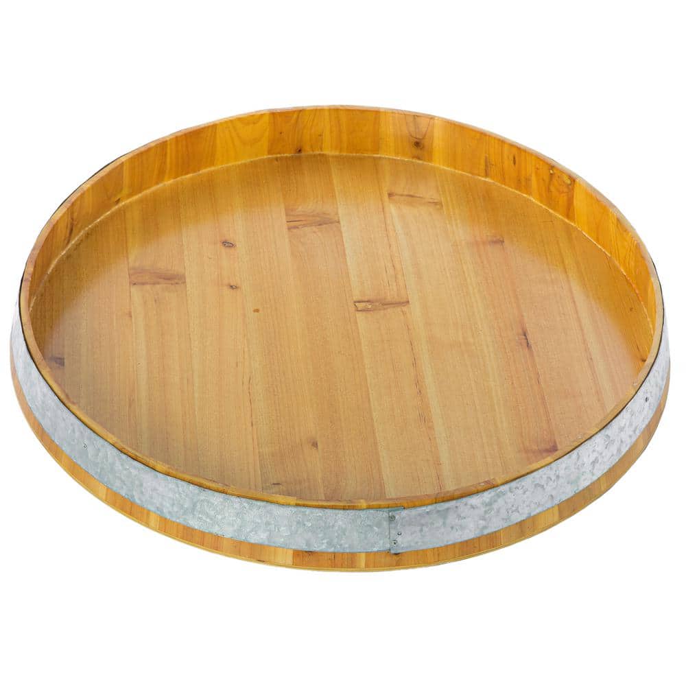 Vintiquewise 18-in x 18-in Brown Round Wooden Log Serving Tray