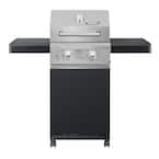 2-Burner Propane Gas Grill in Stainless Steel and Black Porcelain Enamel with Folding Side Shelves and LED Controls
