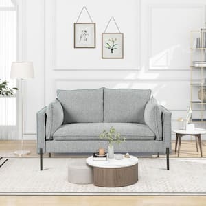 56 in. Gray Linen 2-Seater Loveseat with Armrest and Pillows