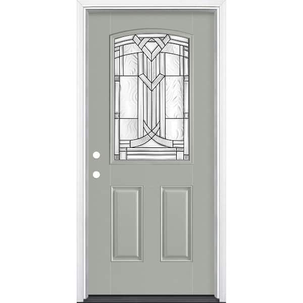 Masonite 36 in. x 80 in. Chatham Camber 1/2 Lite Right-Hand Painted Smooth Fiberglass Prehung Front Door w/ Brickmold,Vinyl Frame