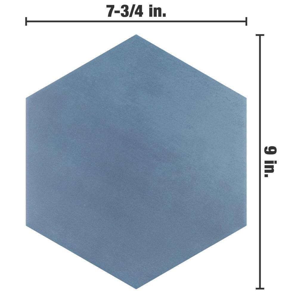 Horizon Hex Contemporary 9" x 7.75" Matte Blue Ceramic Tile