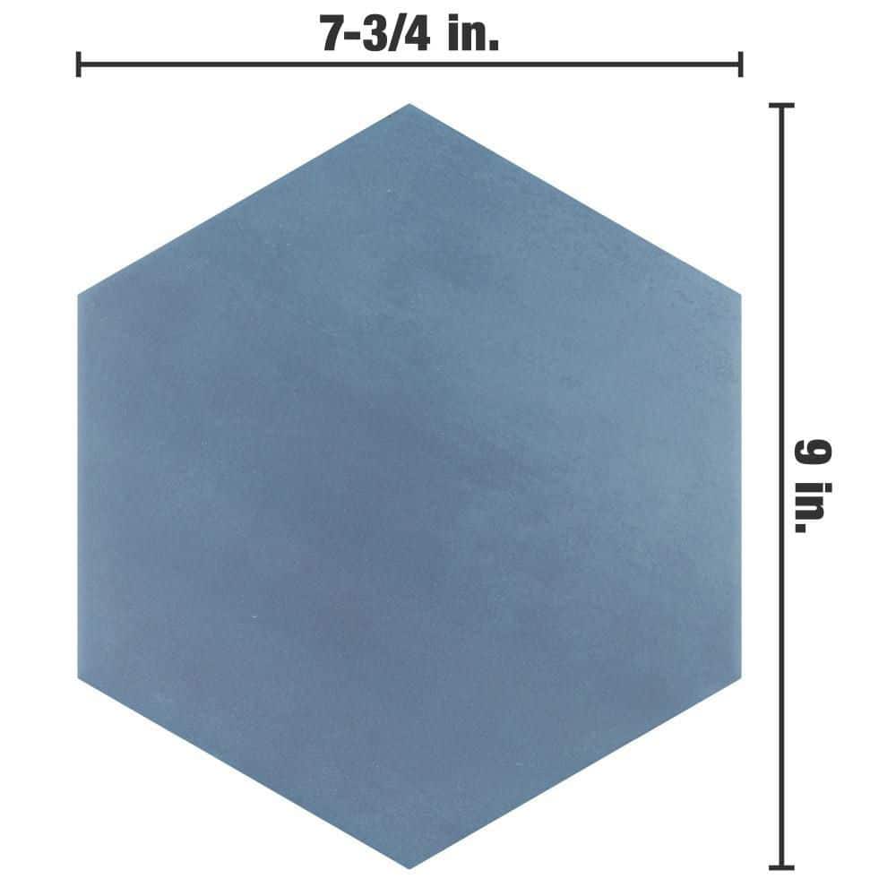 Horizon Hex Contemporary 9" x 7.75" Matte Blue Ceramic Tile