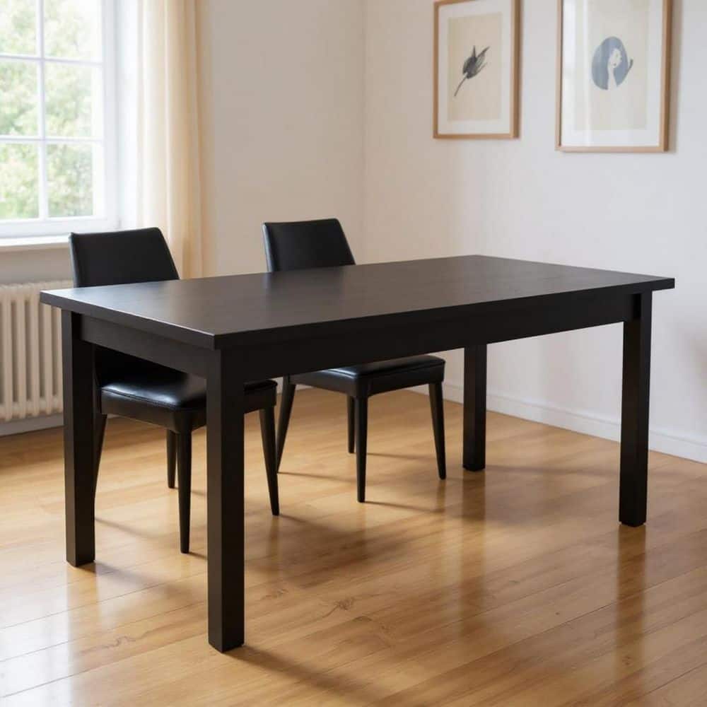 Black Wood 60.00 in. 4 Leg Base Dining Table Seats 6