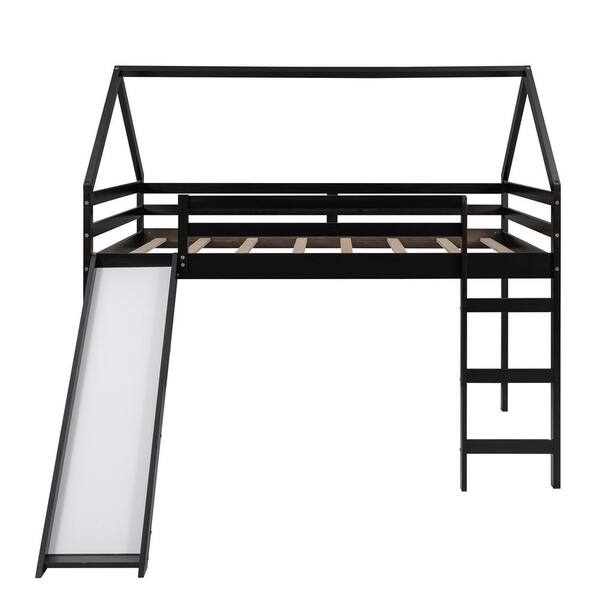 Utopia 4niture Leticia Brown Full Size House Loft Bed with Slide ...