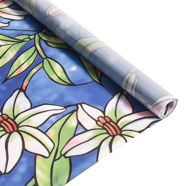 Shatex Electrostatic mangnolia Decorative Window Film，78.7*17.7 Inch