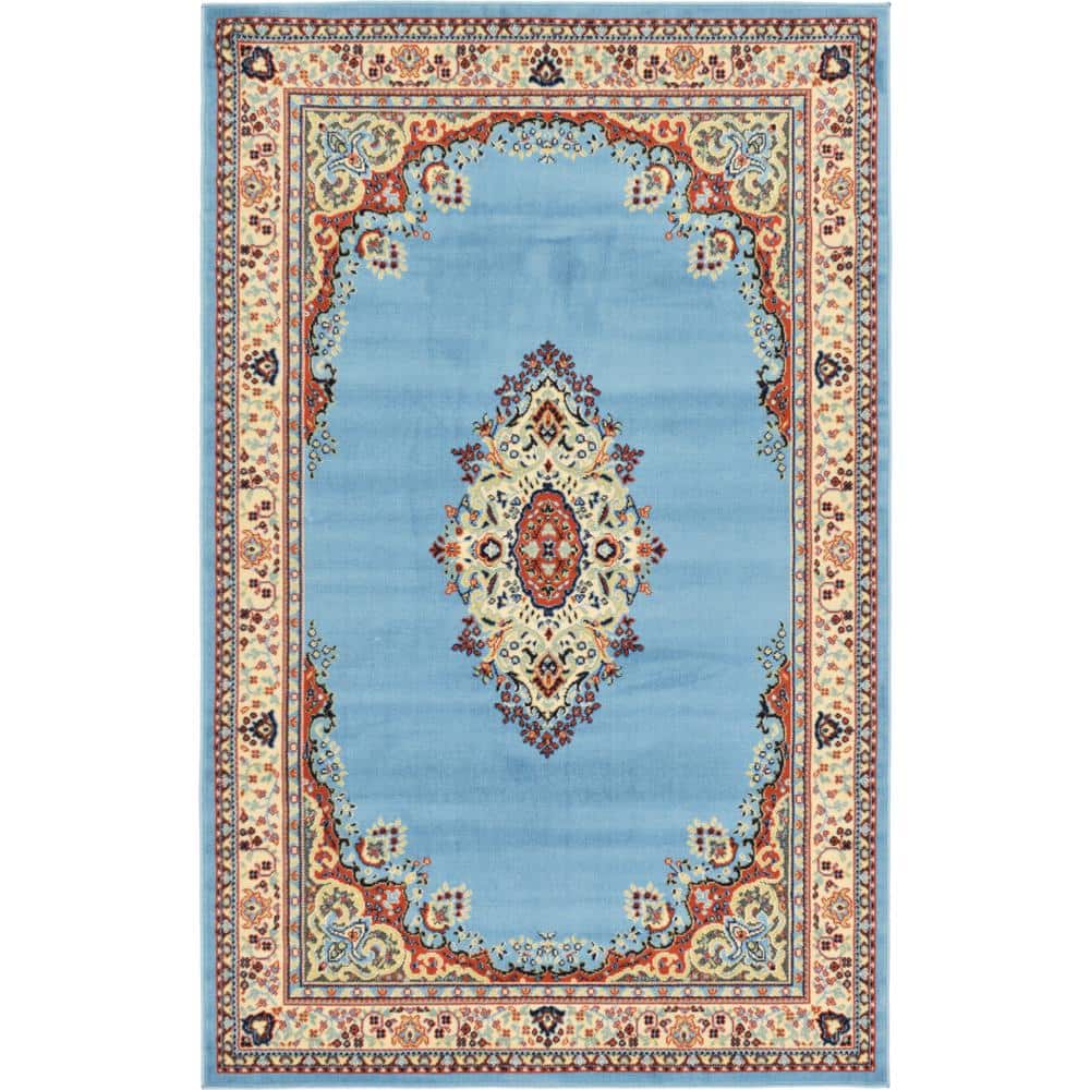 Amaya Light Blue Medallion 5' x 8' Synthetic Area Rug