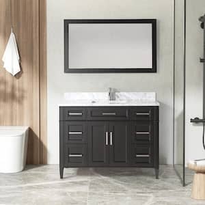 48 in. W x 22 in. D x 36 in. H Vanity in Espresso with Single Basin Vanity Top in White and Grey Marble and Mirror