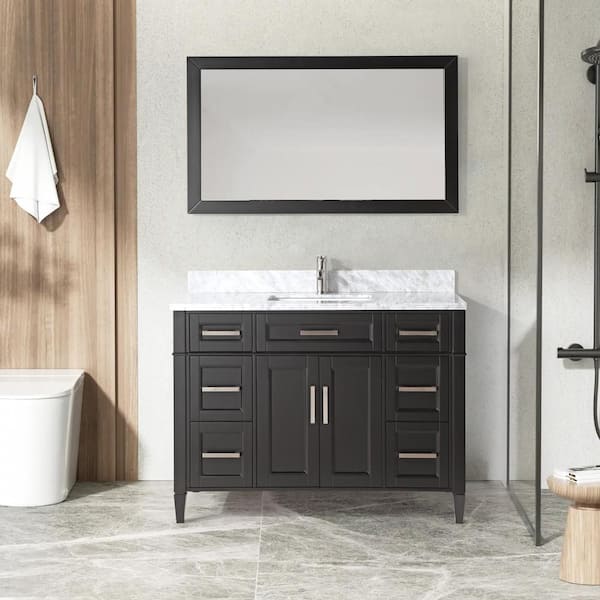 Vanity Art 48 in. W x 22 in. D x 36 in. H Vanity in Espresso with Single Basin Vanity Top in White and Grey Marble and Mirror