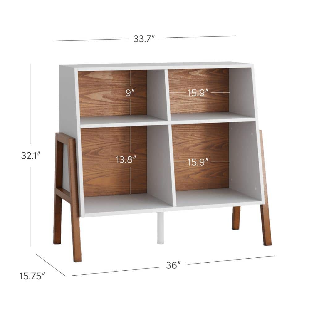 Telos Angled 4-Cube Organizer in Glossy White and Wood