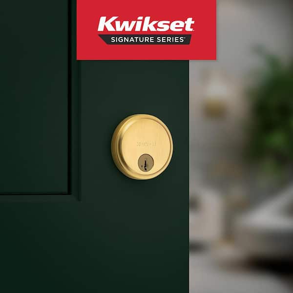 Hometown Satin Brass Round Low Profile Single Cylinder Deadbolt Featuring SmartKey Security