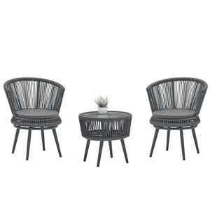 Gray 3-Piece Wicker Patio Conversation Set with Gray Cushions and Coffee Table