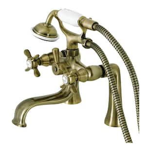 Essex 3-Handle Deck-Mount Clawfoot Tub Faucets with Handshower in Antique Brass