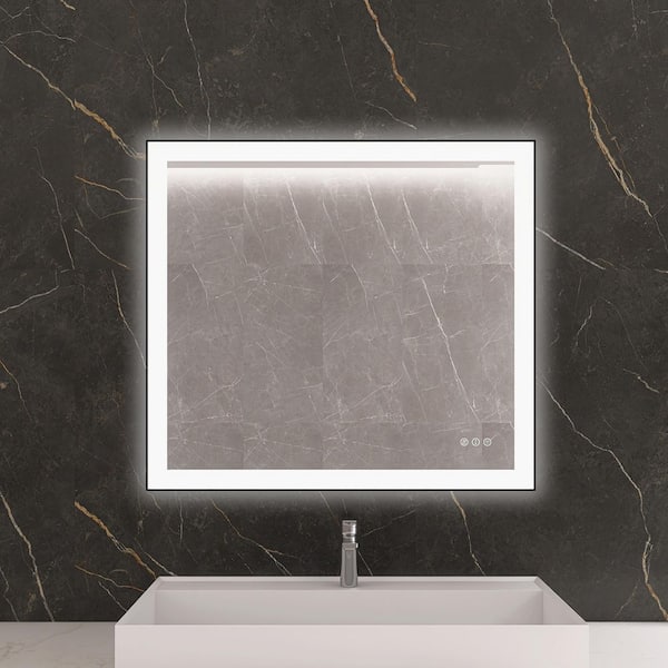 KariMo 40 in. W x 36 in. H Rectangular Black Framed Wall Bathroom Vanity Mirror with Backlit Front Light, Dimmable