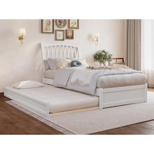 Roslyn White Solid Wood Frame Twin XL Platform Bed with Panel Footboard and Twin XL Trundle