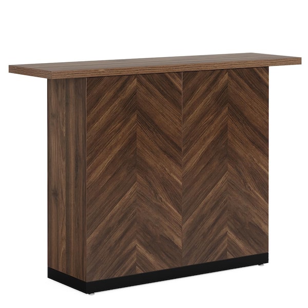 BYBLIGHT Terrella 44.09 in. Walnut Console Tables, Rectangle Wooden Console Table with Pedestal for Living Room