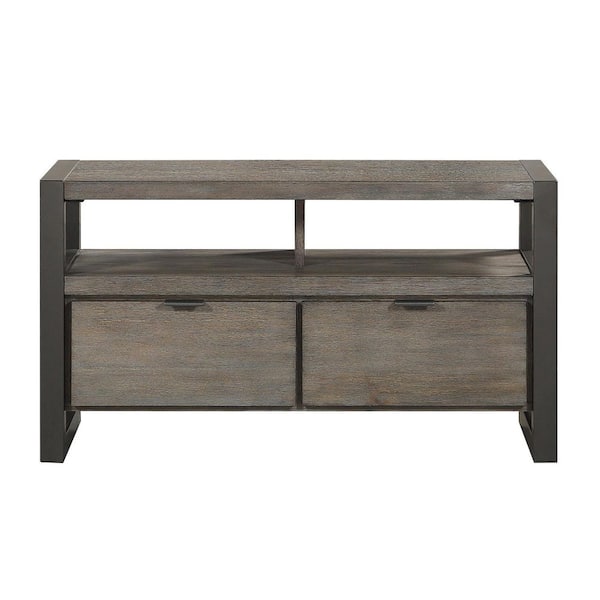 EVERGLADE HOME Aldermont 40 in. Power Glaze Oak and Gunmetal TV Stand with 2-Storage Drawers Fits TV's up to 43 in. with Open Storage