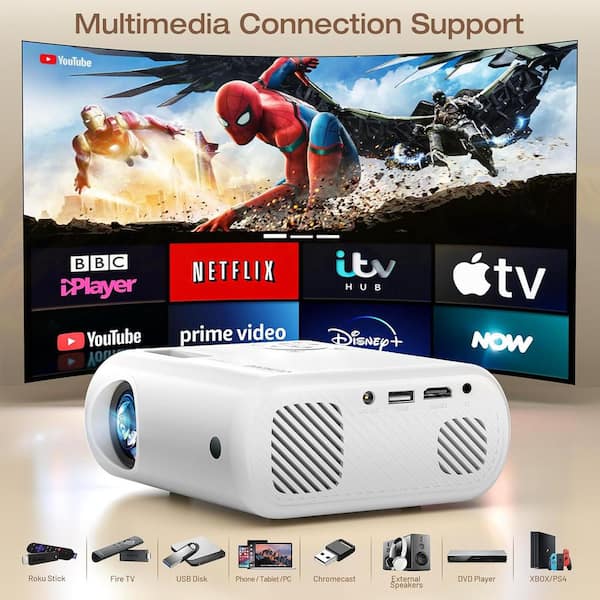 Lukyamzn 1920 x 1080 Full HD Mini Portable Projector with 9000